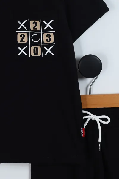 Siyah (2-5 Yaş)XOX Ön Arka Baskılı Cep Detay Şortlu Erkek Çocuk Takım 346410