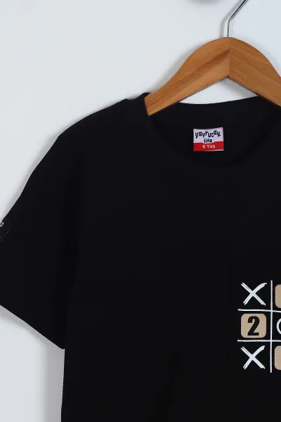 Siyah (2-5 Yaş)XOX Ön Arka Baskılı Cep Detay Şortlu Erkek Çocuk Takım 346410
