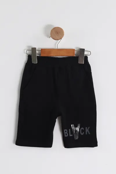 Siyah (2-6 Yaş) Black Baskılı Şortlu Süprem Erkek Çocuk Yazlık Takım 438072