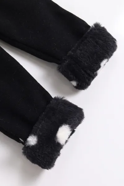 Siyah (2-6 Yaş) Peluş Yelekli Kadife Pantolonlu Kız Çocuk 3'lü Takım 491147