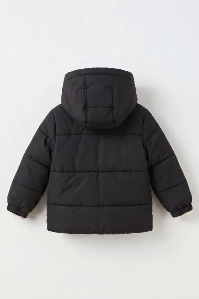Siyah (2-6 Yaş) Şişme İçi Kürklü Kapüşonlu Erkek Çocuk Mont 494173