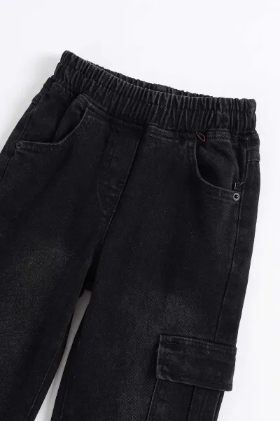 Siyah (2-7 Yaş) Batik Desenli Love Baskılı  Kot Pantolonlu   Kız Çocuk 2'li Takım 499603