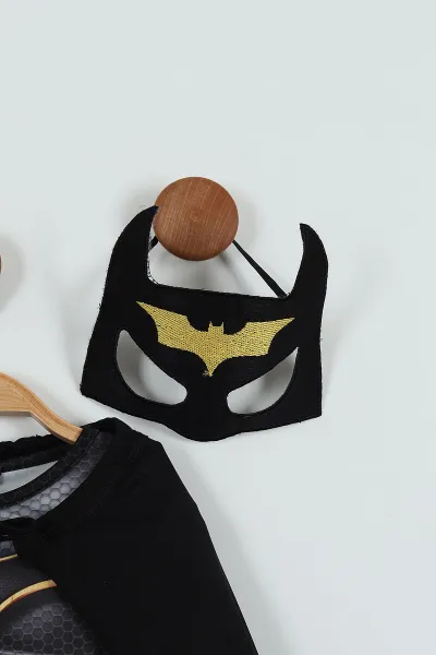 Siyah (2-7 Yaş) Batman Baskılı Maske Pelerinli Erkek Çocuk Kostüm 254065
