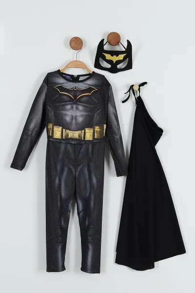 Siyah (2-7 Yaş) Batman Baskılı Maske Pelerinli Erkek Çocuk Kostüm 254065