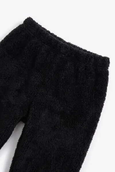 Siyah (2-7 Yaş) Love Nakışlı Kapüşonlu Peluş Kız Çocuk Kışlık Takım 483209