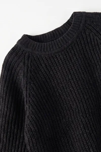 Siyah (2-8 Yaş) Dikişsiz Selanik Örgülü Unisex Çocuk Kazak 474927