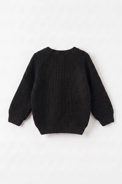 Siyah (2-8 Yaş) Dikişsiz Selanik Örgülü Unisex Çocuk Kazak 474927