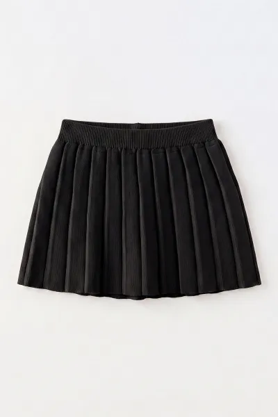 Siyah (2-8 Yaş) Pileli Triko Kız Çocuk Etek 474846