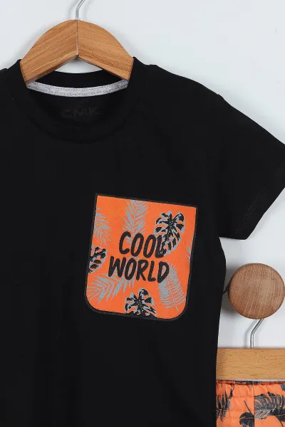 Siyah (2-9 Yaş)Cool World  Baskılı Yapraklı  Şortlu Erkek Çocuk Yazlık Takım 354139