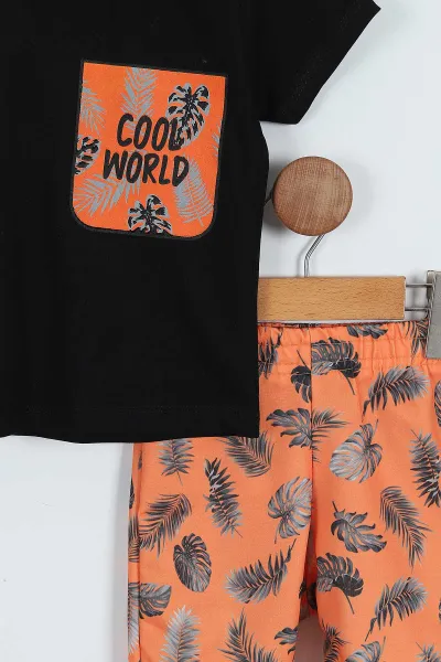 Siyah (2-9 Yaş)Cool World  Baskılı Yapraklı  Şortlu Erkek Çocuk Yazlık Takım 354139