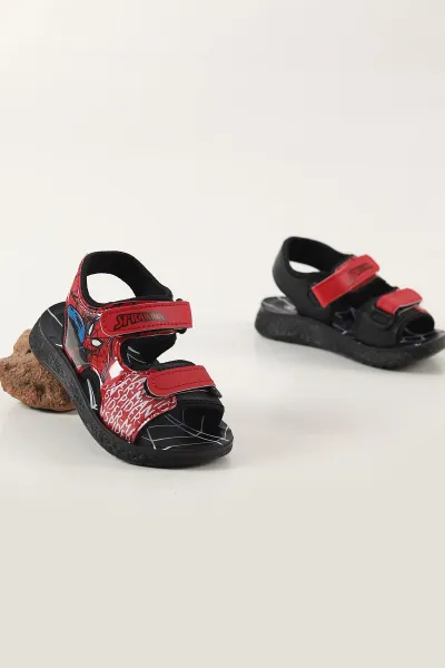 Siyah ( 26 - 30 ) Cırt Bantlı Figürlü Erkek Çocuk Sandalet 455458