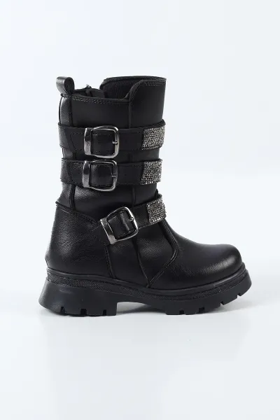 Siyah ( 26 - 30 ) Taş Tasarımlı Kız Çocuk Bot 494381