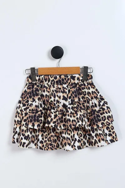 Siyah (3-10 Yaş ) Fiyonklu Leopar Desen Kol Güpür Detaylı Etekli Kız Çocuk Takım 338130