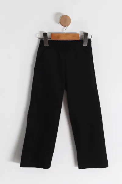 Siyah (3-10 Yaş) Kanguru Cepli  Kapüşonlu ve Garnili Sweatli Gabardin Pantolonlu Erkek Çocuk Takım 443375