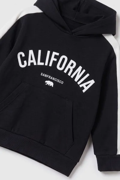 Siyah (3-10 Yaş)California Baskılı Kanguru Cepli Kapüşonlu Taytlı Kız Çocuk Takım 486365
