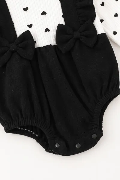 Siyah (3-12 Ay) Kalp Baskılı   Çorap ve Bandana Aksesuarlı   Kız Bebek Romper 476005