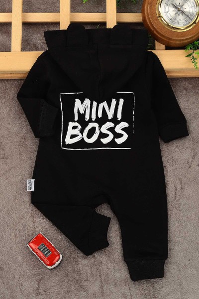 Siyah (3-12 Ay) Mini Boss Baskılı Fermuarlı Erkek Çocuk Tulum 152380