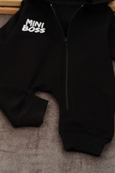 Siyah (3-12 Ay) Mini Boss Baskılı Fermuarlı Erkek Çocuk Tulum 152380
