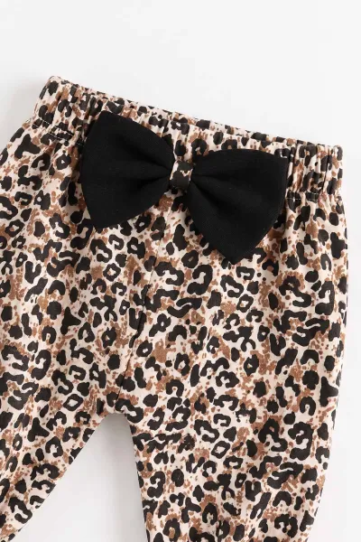 Siyah (3-12 Ay)Leopar Desenli Kalpli Çıtçıt Zıbınlı Kız Bebek 3'lü Takım 476008