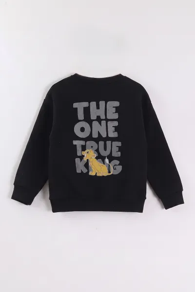Siyah (3-12 Yaş) Aslan Baskılı Şardonlu 3 İp Erkek Çocuk Sweatshirt 473920