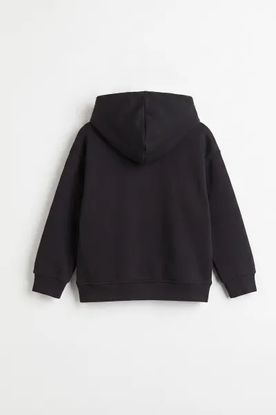 Siyah (3-12 Yaş) Baskılı 3 İp Şardonlu Kapüşonlu Kız Çocuk Sweatshirt 473949