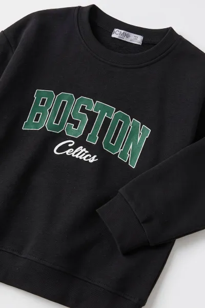 Siyah (3-12 Yaş) Boston Baskılı Erkek Çocuk Sweatshirt 473819
