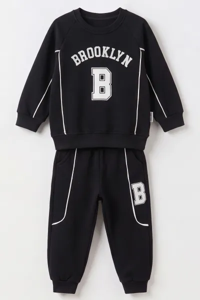 Siyah (3-12 Yaş) Brooklyn Baskılı 3 ip Şardonlu Erkek Çocuk Kışlık Takım 494713