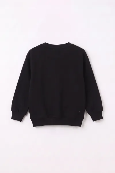 Siyah (3-12 Yaş) Dino Baskılı 3 İp Şardonlu Erkek Çocuk Sweatshirt 483906