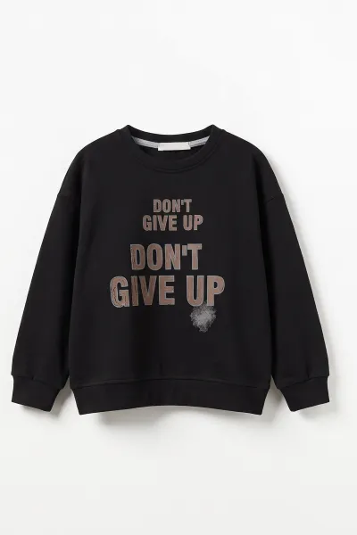Siyah (3-12 Yaş) Dont Give Baskılı Erkek Çocuk Sweatshirt 479162