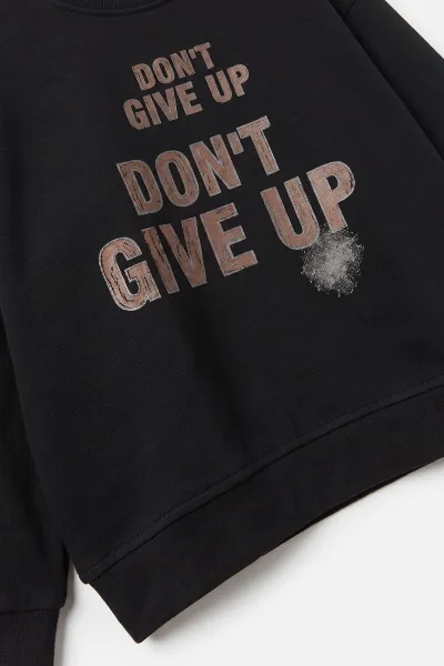 Siyah (3-12 Yaş) Dont Give Baskılı Erkek Çocuk Sweatshirt 479162