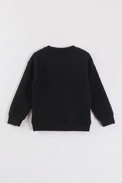 Siyah (3-12 Yaş) Kiraz Nakışlı Şardonlu Kız Çocuk Sweatshirt 473989