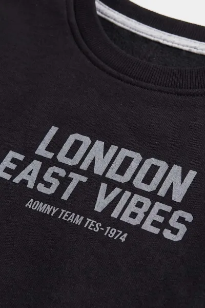Siyah (3-12 Yaş) London  Baskılı 3 İp Şardonlu  Erkek Çocuk Sweatshirt 478993