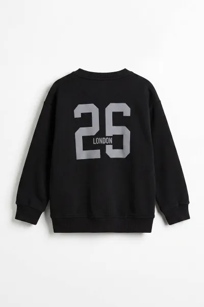 Siyah (3-12 Yaş) London  Baskılı 3 İp Şardonlu  Erkek Çocuk Sweatshirt 478993
