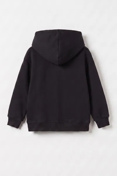 Siyah (3-12 Yaş) London Baskılı 3 İp Şardonlu Kapüşonlu Kız Çocuk Sweatshirt 473972