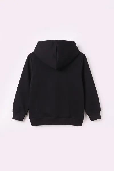 Siyah (3-12 Yaş) Noktalı Baskılı Kapüşonlu 3 İp Şardonlu Kız Çocuk Sweatshirt 483899