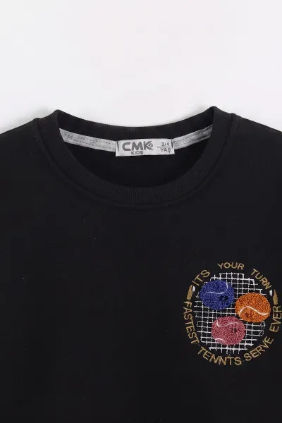 Siyah (3-12 Yaş) Süzene Toplu Nakışlı Erkek Çocuk Swatshirt 473802