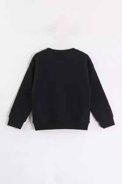 Siyah (3-12 Yaş) Süzene Toplu Nakışlı Erkek Çocuk Swatshirt 473802
