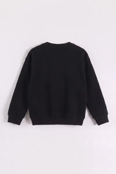 Siyah (3-12 Yaş) Yazı Baskılı 3 İp Şardonlu Erkek Çocuk Sweatshirt 473939
