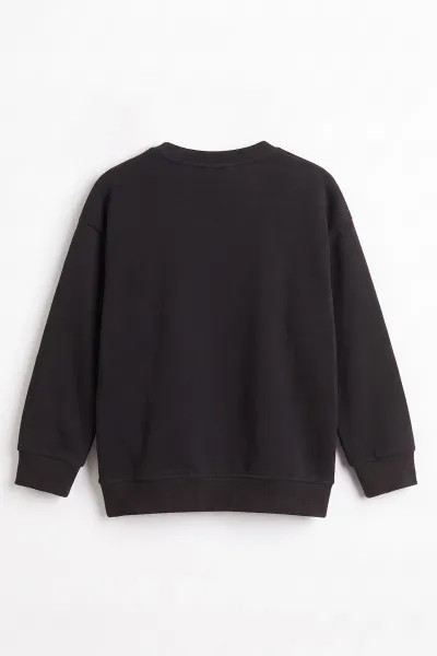 Siyah (3-12 Yaş) Yazı Baskılı Erkek Çocuk Sweatshirt 478988