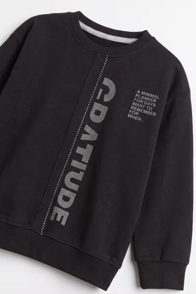 Siyah (3-12 Yaş) Yazı Baskılı Erkek Çocuk Sweatshirt 478988