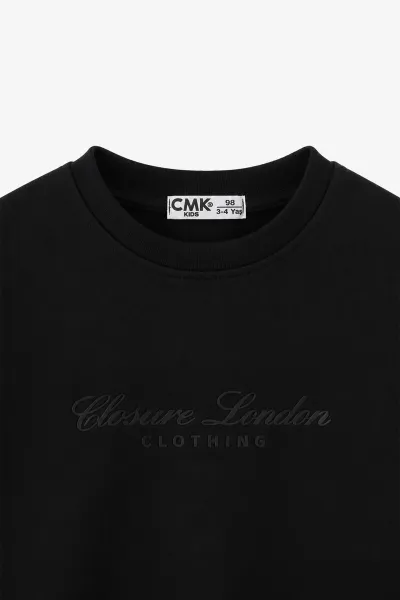 Siyah (3-12 Yaş) Yazı Nakışlı Erkek Çocuk Sweatshirt 473814