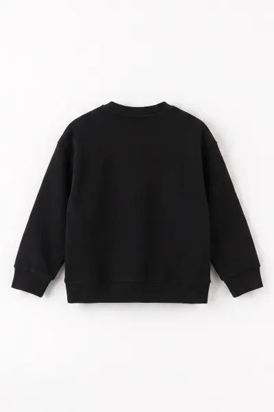 Siyah (3-12 Yaş) Yazı Nakışlı Erkek Çocuk Sweatshirt 473814