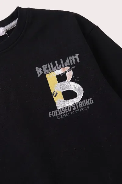Siyah (3-12 Yaş)Baskılı 2 İp Erkek Çocuk Sweatshirt 484119