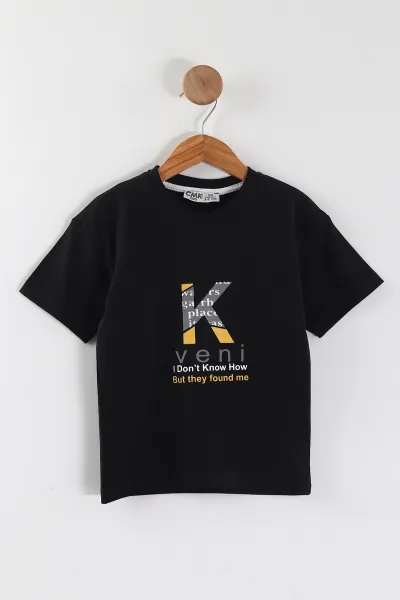 Siyah (3-12 Yaş)K Baskılı Erkek Çocuk Tişört 447166