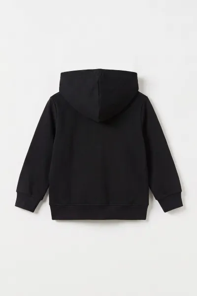 Siyah (3-12 Yaş)Nakışlı ve Kapüşonlu 3 İp Şardonlu Erkek Çocuk Sweatshirt 478631