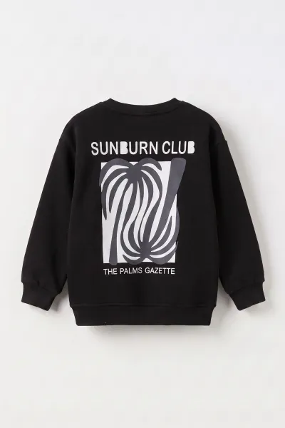 Siyah (3-12 Yaş)Palmiye Baskılı 3 İp Şardonlu Erkek Çocuk Sweatshirt 484126