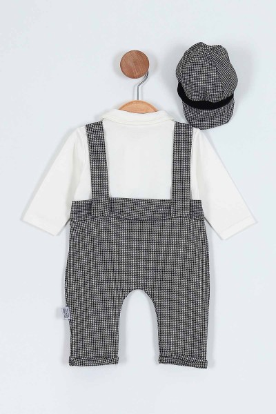 Siyah (3-15 Ay) Papyonlu Ayı Nakışlı İkili Erkek Bebe Salopet 220547