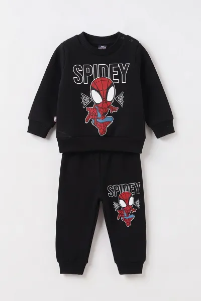 Siyah (3-24 Ay) Spidey Baskılı 3 İp Şardonlu Erkek Bebek Kışlık Takım 497116