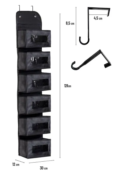 Siyah 30x12x128 Cm Kapı Arkası Asılır 6 Katlı Düzenleyici-Organizer 402326