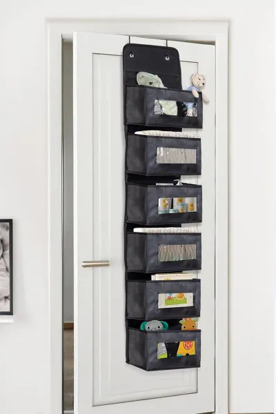 Siyah 30x12x128 Cm Kapı Arkası Asılır 6 Katlı Düzenleyici-Organizer 402326